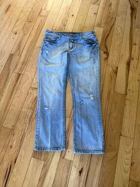 American Eagle Hipster Jeans Size 8 Reg Blue Distressed Denim